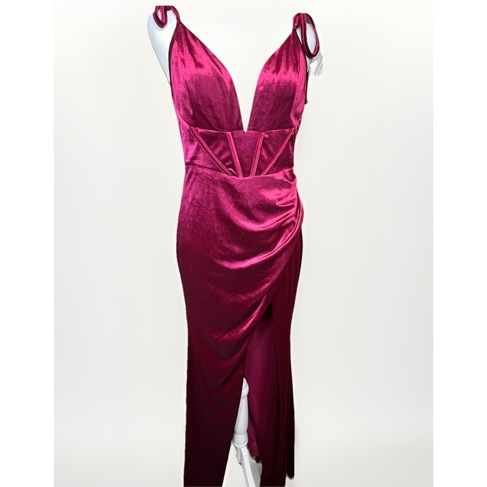 Maniju Velvet Corset Dress Women M Burgundy Wine Side Slit Holiday Vamp Coquette